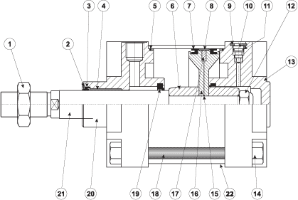 C1 Series Pneumatic Cylinders - Bore 160-200 ISO 6431 (Cutaway Drawing)