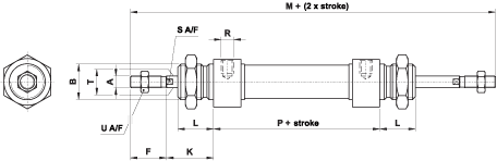 Dimensions for Pneumatic Micro  Cylinder with Through Rod