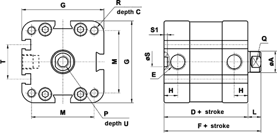 compact cylinder dimensions 40-50-63