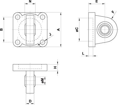 Pneumatic Cylinder Mounting - Rear Male Clevis Articulated (No Pin) - CM-11 (Drawing)
