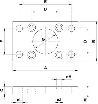 Pneumatic Cylinder Mounting - Flange Front / Rear - CM-12 (Drawing)