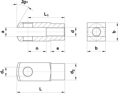 Pneumatic Cylinder Mounting - Rod Clevis Female (with clip / pin) - CM-15 (Drawing)